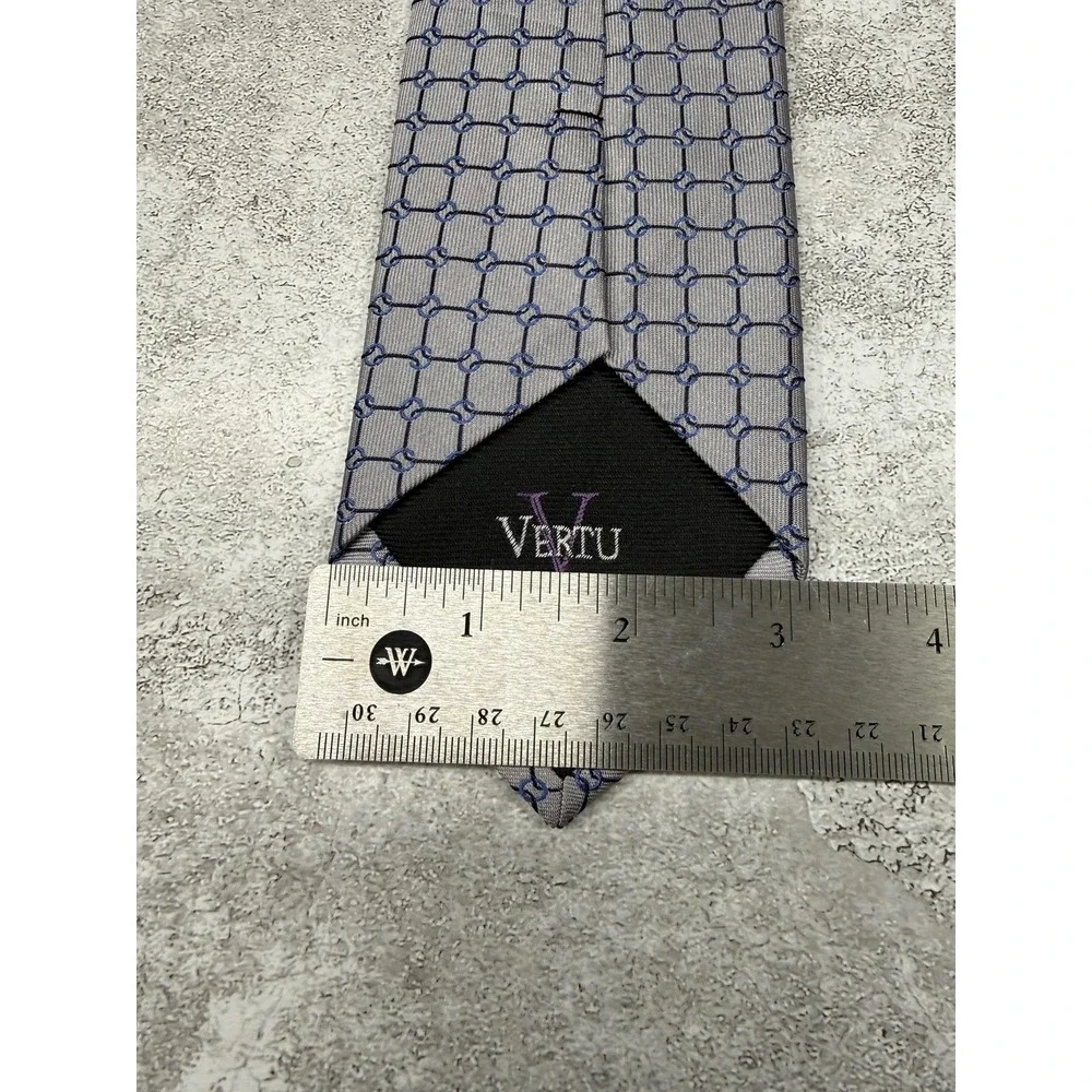 Vertu Silk Tie Mens One Size Gray Geometric‎ Pointed Made In Italy Necktie